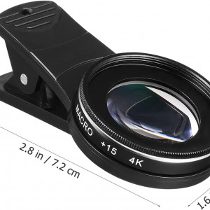 Obiektyw makro do smartfona 4K 15X: Obiektyw aparatu telefonu Obiektyw Makro do telefonu komórkowego 37mm obiektyw z klipsem do Telefonu 