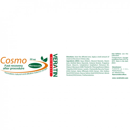 Crème Veratin Cosmo, Cosmo, tube 20 ml, récupération cutanée après peeling, blessures, ongles, cicatrisation des plaies, crevasses-3769-Veratin-Tout pour la manucure