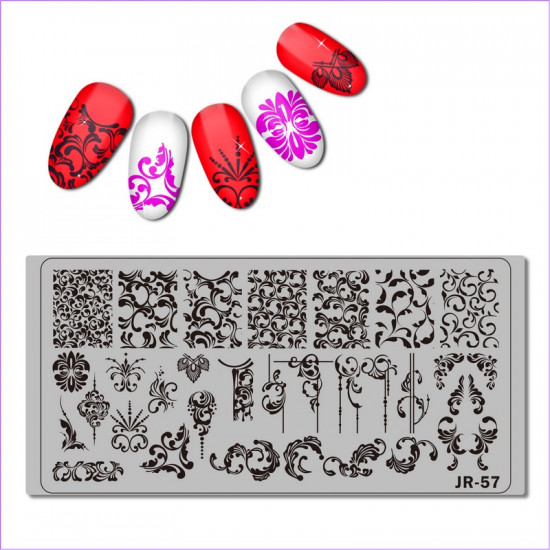 Placa de estampagem rendas padrões monograma JR-057 JR-057 Stamping tudo para manicure gel verniz comprar na Ucrânia