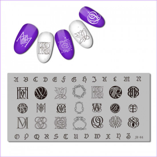 Alphabet stempling plate, emblem, LETTERS JR-84, JR-84, Stemping,  All for a manicure,Gel varnishes ,  buy with worldwide shipping