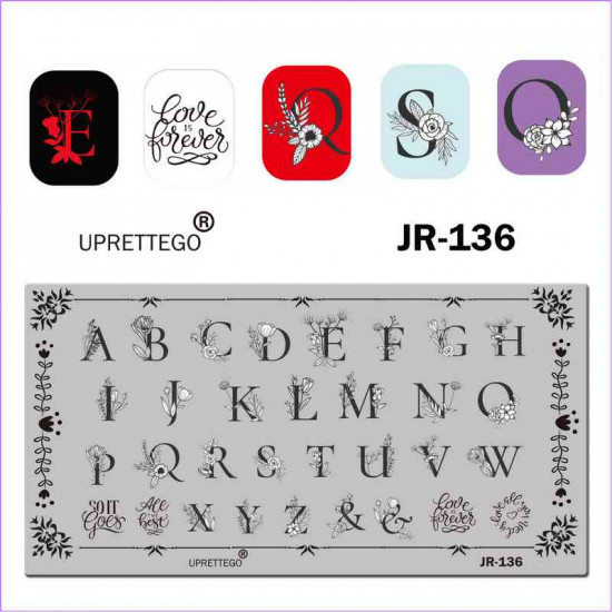 English alphabet stempling plate with JR-136 flowers, JR-136, Stemping,  All for a manicure,Gel varnishes ,  buy with worldwide shipping