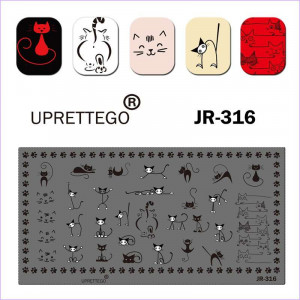  Plaque pour estampage chat, lignes, pattes, moustaches JR-316