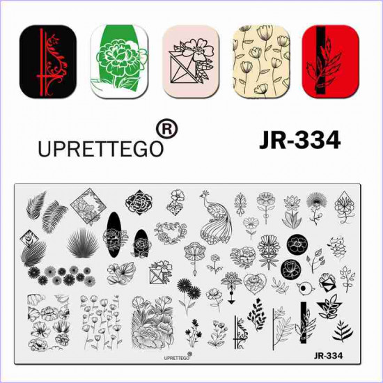 Пластина для стемпинга цветы, листья, павлин  JR-334, 3212, Стемпинг,  Красота и здоровье. Все для салонов красоты,Все для маникюра ,Гель лаки, купить в Украине