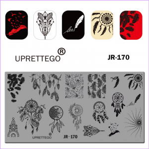 Stempelen plaat veer, veren, patronen, ornament, amulet, Dromenvanger, vogels met een veer JR-170