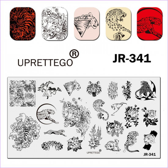 Płytka do stemplowania tygrysa, lamparta, kwiatów, liści, JR-341-3212-uprettego-cechowanie