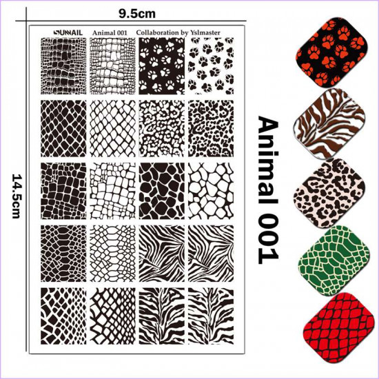 Plaat voor het stempelen van slangenhuid, krokodil, zebra, pootjes Animail 001-3212-uprettego-Stempelen