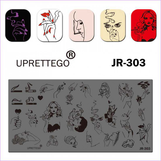 Plate for stamping cigarette, girl, pain, smoke JR-303, 3212, Stemping,  Health and beauty. All for beauty salons,All for a manicure ,Gel varnishes, buy with worldwide shipping