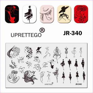 Stamping plate girl, dress, hat, flowers, love, silhouette, face, flowers, leaves JR-340