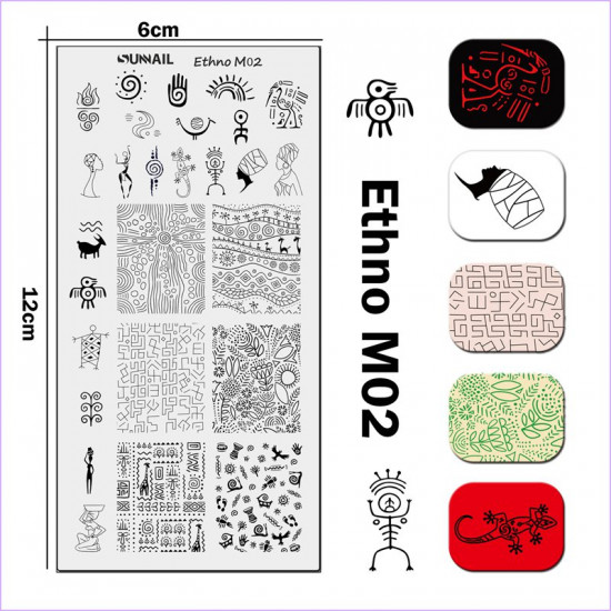 Stempelen plaat dieren, ethno stijl, meisje, hiërogliefen, bloemen Ethno M02, 3212, stempelen, schoonheid en gezondheid. Alles voor schoonheidssalons, alles voor manicure, gelvernissen, koop in Oekraïne