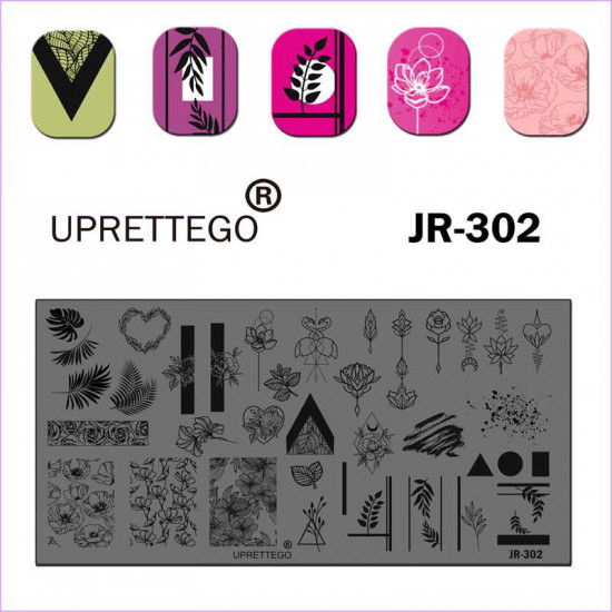 Placa de estampado corazón, rosa, flores, hojas, formas JR-302, 3212, Estampado, Belleza y salud. Todo para salones de belleza,todo para manicura ,barnices de Gel, comprar en Ucrania