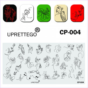 Пластина для стемпинга JR-CP-004E лица, девушки, женщины, завитки, бабочки, цветы, вино, ноты, листья, силуэт Uprettego 