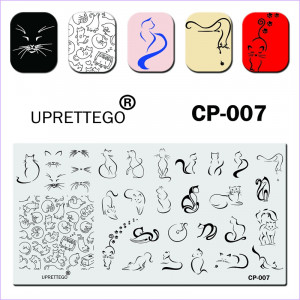 Stamping plate  JR-CP-007E kittens, cats, cats, funny cats, patterns, muzzles, moustaches Uprettego