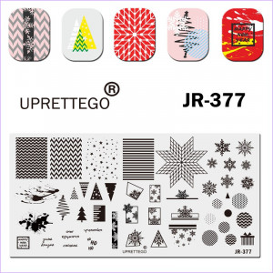 Stamping plate JR-377 snowflakes, snow, inscriptions, patterns, stars, Christmas tree, figures, gift, patterns Uprettego