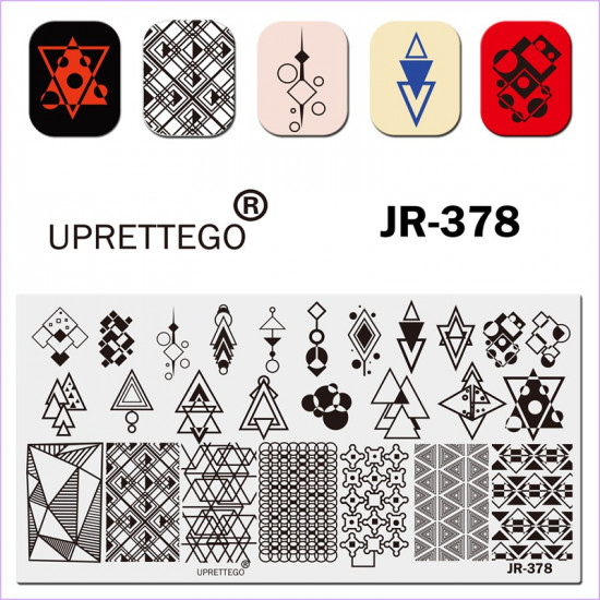 Uprettego JR-378 stamping plate geometric shapes, abstraction, patterns, circle, triangle, 952772141, Stamping UPRETTYGO,  Health and beauty. All for beauty salons,All for a manicure ,Gel varnishes, buy with worldwide shipping