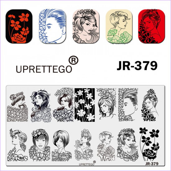 Plaque destampage Uprettego JR-379 filles en fleurs, fleurs, femmes, portraits, tendresse, romance-952772142-uprettego-estampillage