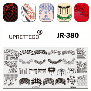 Stamping plate JR-380 Uprettego flowers, patterns, wreaths, stripes, combs, decorations