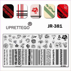 Пластина для стемпинга JR-381 цветы, узоры, розы, бабочки, орнаменты, тюльпаны, растения Uprettego