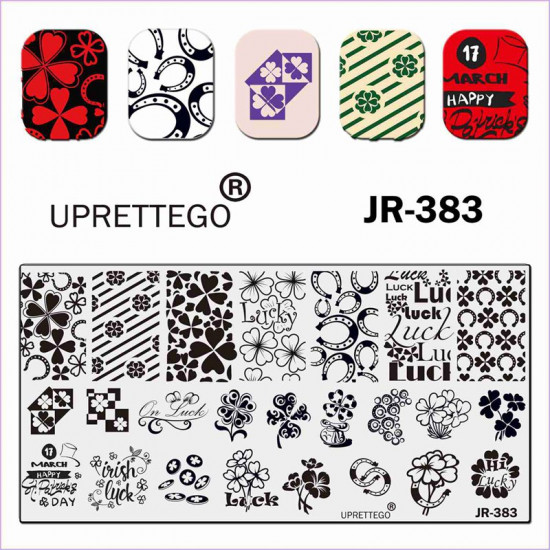 Uprettego JR-383 stamping plate flowers, patterns, ornaments, horseshoes, luck, geometry, clover, inscriptions in English, 952772145, Stamping UPRETTYGO,  Health and beauty. All for beauty salons,All for a manicure ,Gel varnishes, buy with worldwide shipp