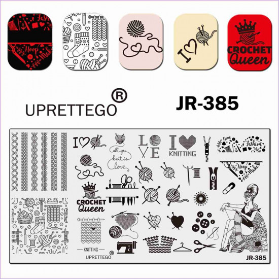 Uprettego JR-385 stempelen plaat breien, bal, draad, breinaalden, hart, meisje, pin, schaar, zinnen, knoppen, 952772147, uprettygo stempelen, schoonheid en gezondheid. Alles voor schoonheidssalons, alles voor manicure, gelvernissen, koop in Oekraïne