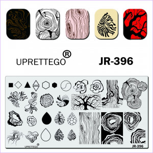 Stamping plate JR-396 Uprettego geometry, shapes, bark, trees, log cabin, drops