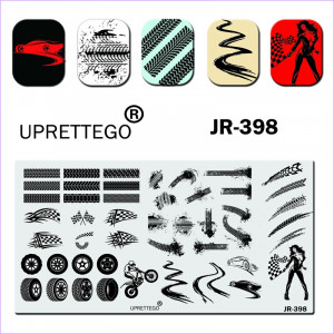 Uprettego JR-398 stamping plate tires, rubber, treads, racing, girl, motorcyclist, cars