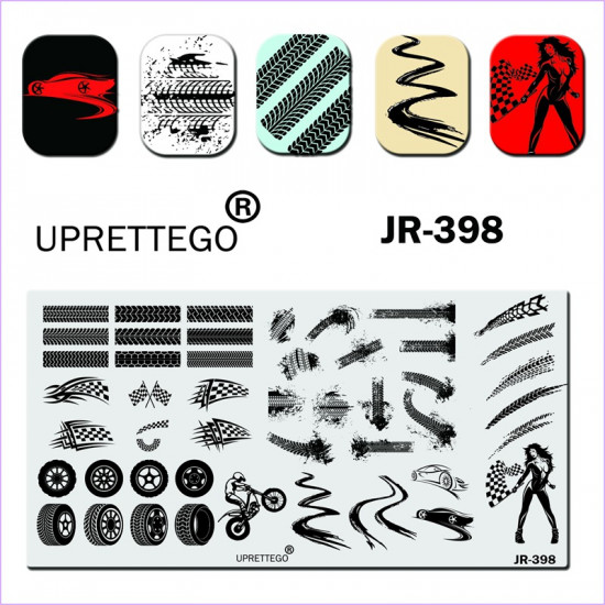 Uprettego JR-398 stempelen plaat banden, rubber, treden, racing, meisje, Motorrijder, auto ' s, 952772160, UPRETTYGO stempelen, schoonheid en gezondheid. Alles voor schoonheidssalons, alles voor manicure, gelvernissen, koop in Oekraïne