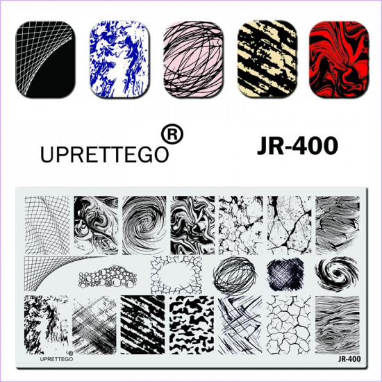 Stamping plate JR-400 patterns, ornaments, abstraction, spirals, strokes, spots, strokes Uprettego, 952772162, Stamping UPRETTYGO,  Health and beauty. All for beauty salons,All for a manicure ,Gel varnishes, buy with worldwide shipping