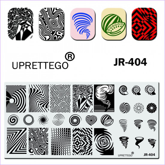 Uprettego JR-404 stampen plaat abstractie, patronen, wervels, trechters, spiralen, orkanen, hart, watermeloen, 952772166, uprettygo stampen, schoonheid en gezondheid. Alles voor schoonheidssalons, alles voor manicure, gelvernissen, koop in Oekraïne