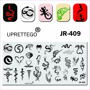 Uprettego JR-409 Stamping plate snakes, cobra, sword, dagger, cross, chameleon, fern, lizard, hand, plants