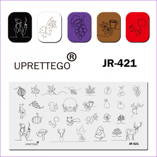 Stempelen plaat JR-421 meisje, druiven, vruchten, pompoen, bladeren, bomen, herten, eekhoorn, vos, dieren, mok Uprettego, 952772183, stempelen UPRETTYGO, schoonheid en gezondheid. Alles voor schoonheidssalons, alles voor manicure, gelvernissen, koop in Oe