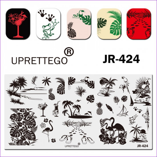 JR-424 Palmen, Blätter, Strand, Flamingos, Sonnenuntergang, Cocktails, Frösche, Papageien, Blumen, Uprettego-Pflanzen, 952772186, UPRETTYGO-Stempeln, Schönheit und Gesundheit. Alles für Schönheitssalons,Alles für Maniküre ,Gel-Lacke, kaufen in der Ukraine