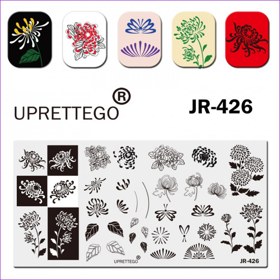 JR-426 Uprettego Stempelplatte Blumen, Pflanzen, Staubblätter, Ornament, Blätter, 952772188, UPRETTYGO Stempeln, Schönheit und Gesundheit. Alles für Schönheitssalons,Alles für Maniküre ,Gel-Lacke, kaufen in der Ukraine