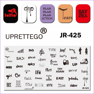 Uprettego JR-425 Schriftzug, englische Wörter, Text, Frau, Mann, Grafik, Wimpern, Tropfenaufschrift, Originalschriften