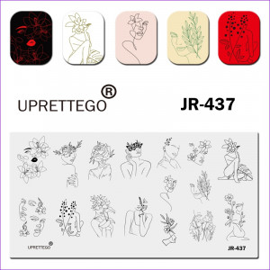 Placa de estampación uprettego JR-437 niñas, mujeres, flores, plantas, juventud, ternura, feminidad, monogramas, caras