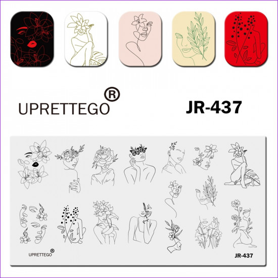 Plaque pour estampage Uprettego JR-437 filles, femmes, fleurs, plantes, jeunesse, tendresse, féminité, monogrammes, visages-952772200-uprettego-estampillage