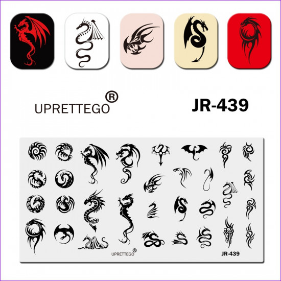 Stamping plate JR-439 dragons, monograms, ornaments Uprettego, 952772201, Stamping UPRETTYGO,  Health and beauty. All for beauty salons,All for a manicure ,Gel varnishes, buy with worldwide shipping