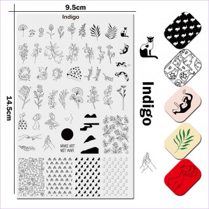 Plaat voor het stempelen van JR Indigo Uprettego bloemen. planten, katten, fruit, meisjes, borsten, handen, figuren, konijnen, patronen