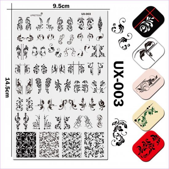 Uprettego JR-UX-003 stamping plate ornament, patterns, monograms, plants, flowers, lines, patterns, 952772213, Stamping UPRETTYGO,  Health and beauty. All for beauty salons,All for a manicure ,Gel varnishes, buy with worldwide shipping