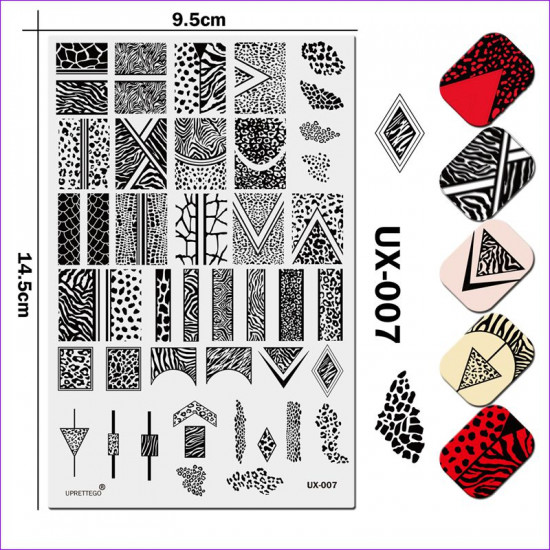 Placa de estampado JR-UX-007 Uprettego patrones, adorno, rayas, colorante animal, cebra, leopardo, tigre, geometría, manchas, 952772217, Estampado UPRETTYGO, Belleza y salud. Todo para salones de belleza,todo para manicura ,barnices de Gel, comprar en Ucr