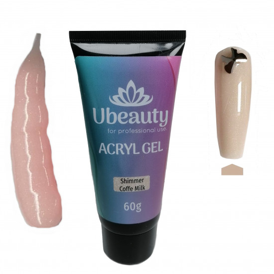 Ubeauty Coffe Milk Shimmer Poly Gel 60ml, żel akrylowy Jubeauty Glitter Camouflage, musujący, mleczna kawa-952732992-Ubeauty-Wszystko do manicure