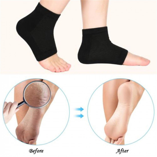 Calcetines de algodón negro a prueba De grietas y calcetines De tacón suave elástico de silicona hidratante para el cuidado de la piel de los pies-41883-31-Foot care-Todo para la manicura