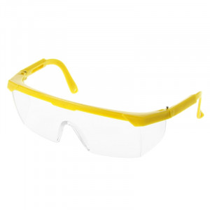 Safety glasses, transparent, yellow frame, adjustable arm, eye protection