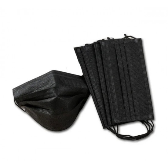 Masque de protection jetable noir à trois couches, avec bandes élastiques, spunbond, avec une retenue sur le pont du nez, 1 pc-6724-Ubeauty-Tout pour la manucure