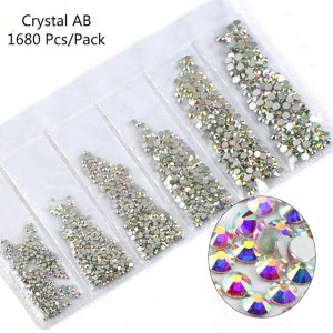 Стразы для ногтей AB Crystal MIX, SS3-SS8, хамилион, люкс, блеск, камни, декор, сваровски, Brilliant , Бриллиант, кристалл, серебро, стекло, no hot fix, клеевые