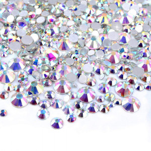Стразы для ногтей AB Crystal MIX, SS3-SS8, хамилион, люкс, блеск, камни, декор, сваровски, Brilliant , Бриллиант, кристалл, серебро, стекло, no hot fix, клеевые