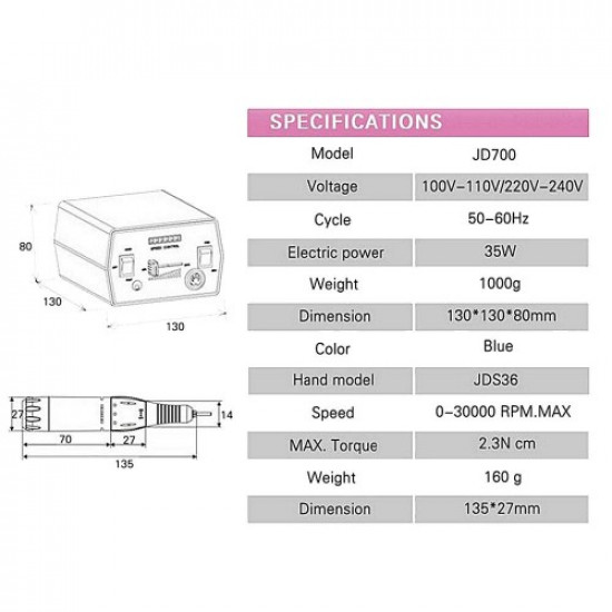 Router JD 700 JSDA, Elektronik Industry oryginał 30.000 obr./min 35 W.-57011-JSDA-Frez do manicure/pedicure