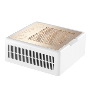 Desktop manicure extractor Teri Turbo M 2021 white (gold mesh) with waterproof HEPA filter and removable stainless mesh,portable dust collector for nails, 257x262x108 mm