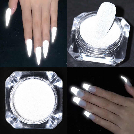 Reflecterend pigment voor nagels, glow in the dark, schittering bij blootstelling aan licht, voor een disco, in een bar, Powder Reflect-952731935-Ubeauty-Пигменты и втирка