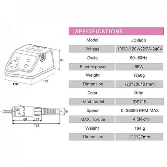 Fresa JSDA 8500B JD (original) para processamento de hardware de unhas artificiais e naturais-57007-JSDA-Fresadora para manicure/pedicure