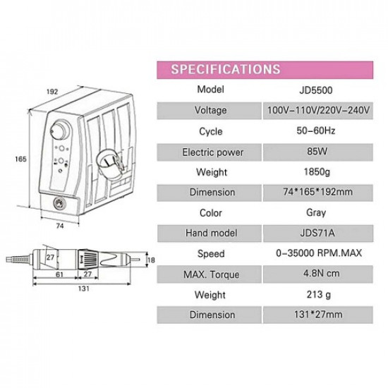 Professioneel apparaat voor manicure en pedicure JSDA 5500 JD 85W originele frees-57014-JSDA-Freesmachine voor manicure/pedicure